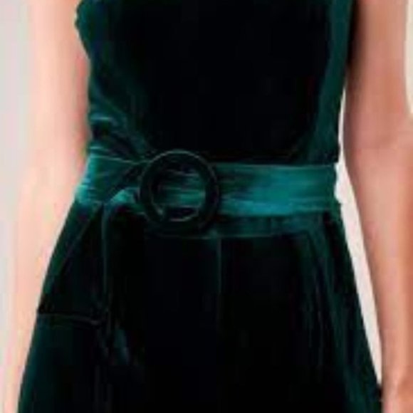 boho green Velvet strapless Front Buckle Belt Jump - Picture 5 of 10